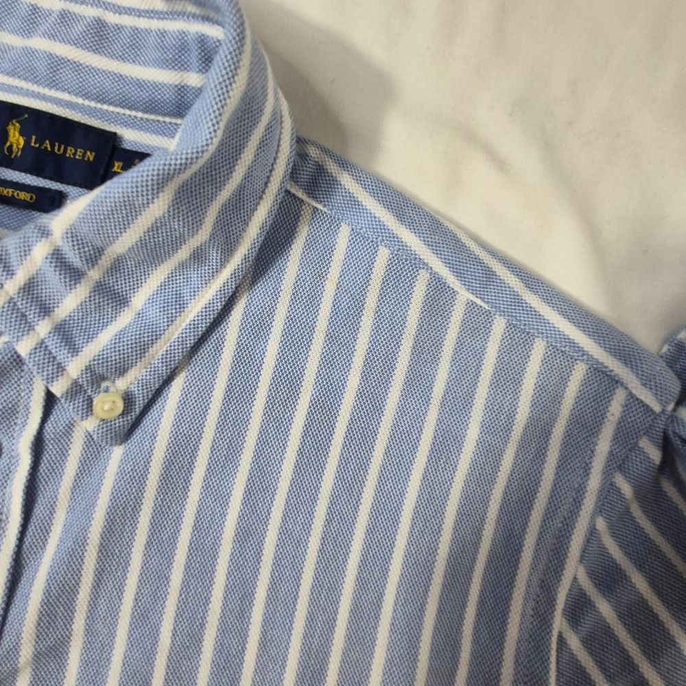 Ralph Lauren Button Down Shirt Mens XL Blue Striped Knit Oxford Long Sleeve Pony - Picture 7 of 9